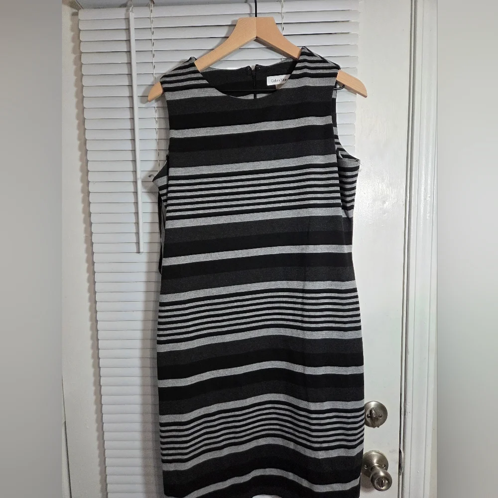 Calvin Klein Black and Gray Striped Tank Dress - Picture 3 of 5